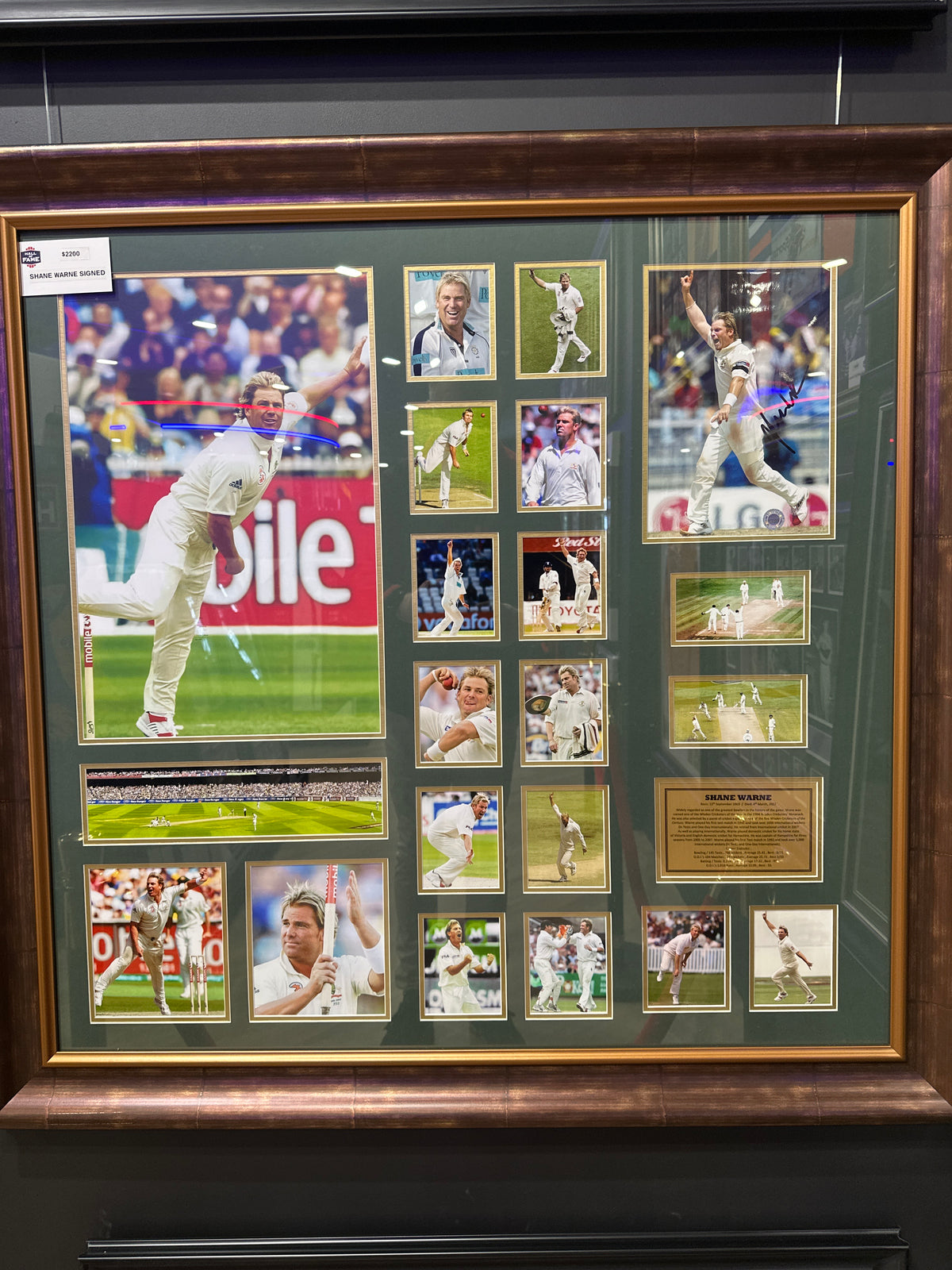 Shane Warne hand signed photo collage