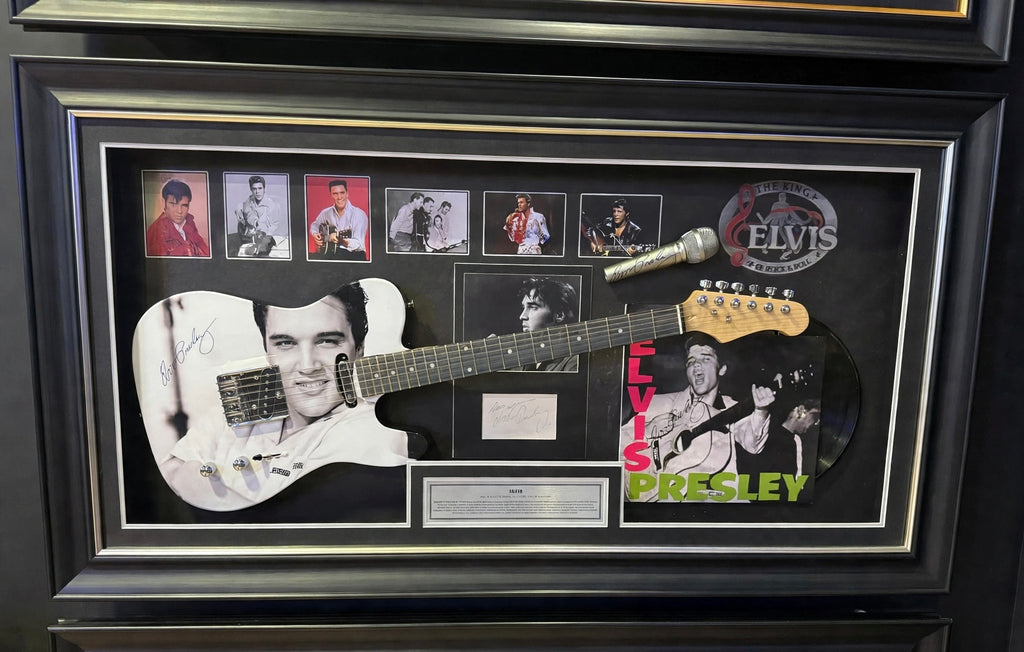 Elvis Signed Card with Guitar and photo collage.