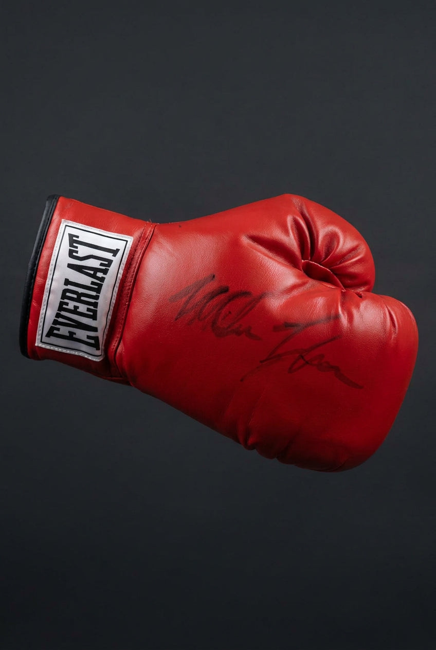 MIKE TYSON Signed glove and photo collage.