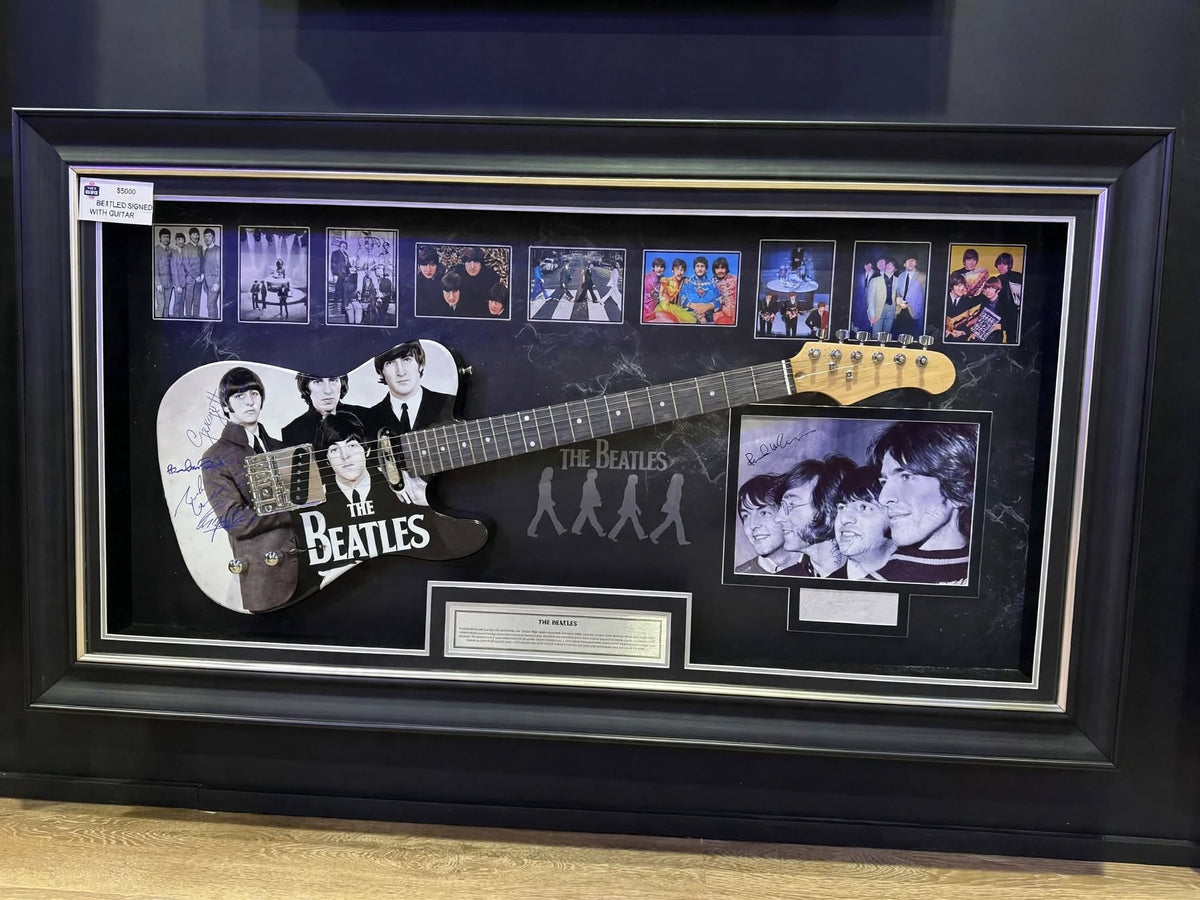 The Beatles Full Band Signed with Guitar and Photo Collage.