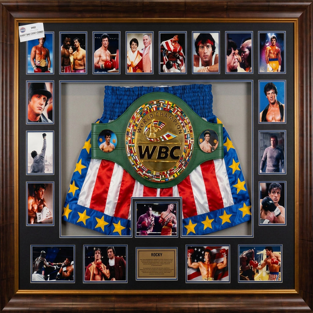 Rocky Signed Photo Collage with Replica Belt and shorts